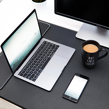 Webinar, coffee, cushion